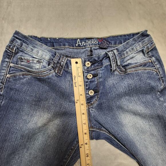 Angels Jeans Womens 11 Regular Blue Bootcut Low Rise Triple Button Front Stretch - Picture 7 of 10